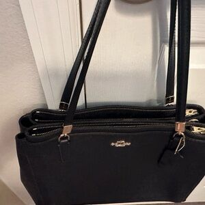 Coach Dark Navy Leather Tote with Gold Accents